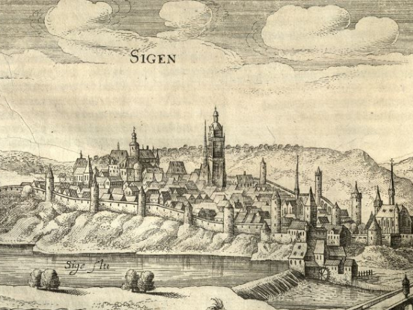 Ansicht Siegens von Nordwesten aus der Topographia Hassiae von Matthäus Merian, 1646. Foto: Deutsches Historisches Museum / CC-BY-NC 4.0 International