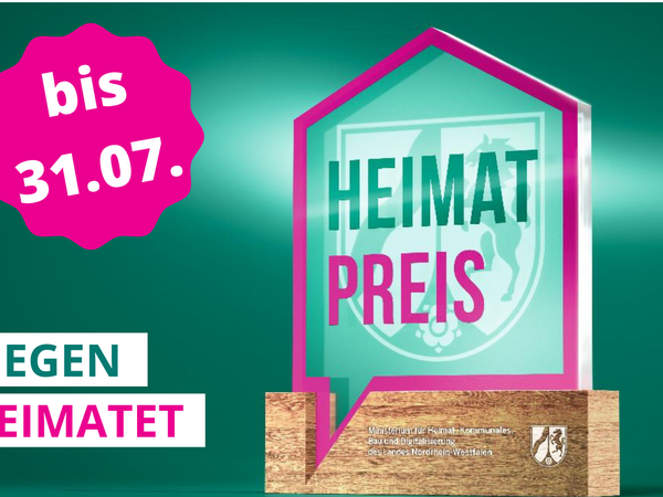 Das Bild zeigt Informationen zum Heimat-Preis 2026 der Universitätsstadt Siegen. Mit dieser Auszeichnung, die durch das Ministerium für Heimat, Kommunales, Bau und Digitalisierung des Landes Nordrhein-Westfalen gefördert wird, würdigt die Stadt herausragendes ehrenamtliches Engagement.