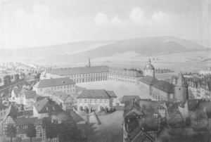 Wilhelm Scheiner (1852-1922), Unteres Schloss, Rekonstruktionsversuch, Tuschzeichnung, 1922 (Quelle: Siegerlandmuseum im Oberen Schloss, Siegen)
