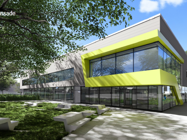 Entwurf für den Eingangsbereich des zukünftigen Hallenbades in Weidenau. (Grafik: Architekturbüro Krieger Architekten)