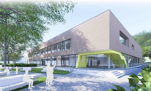 Entwurfsskizze Außenansicht Hallenbad Weidenau (Grafik: Architekturbüro Krieger Architekten)