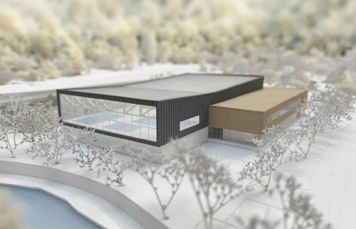 Entwurfsskizze Außenansicht Hallenbad Weidenau (Grafik: Architekturbüro Krieger Architekten)