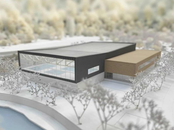 Entwurfsskizze Außenansicht Hallenbad Weidenau (Grafik: Architekturbüro Krieger Architekten)