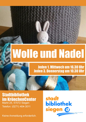Plakat zu "Wolle und Nadel" in der Stadtbibliothek
