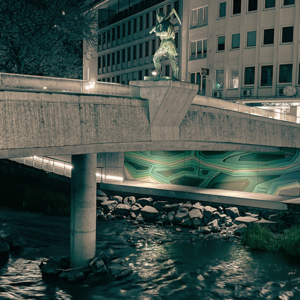 Motiv auf dem Widerlager: "inverSieg" | Entwurf: Arbeitsgemeinschaft Au34, Siegen (Julian Iseli, Lisa Pfeifer, Luisa Schmidt), 2019. Foto: Hans-Reinhart Meise