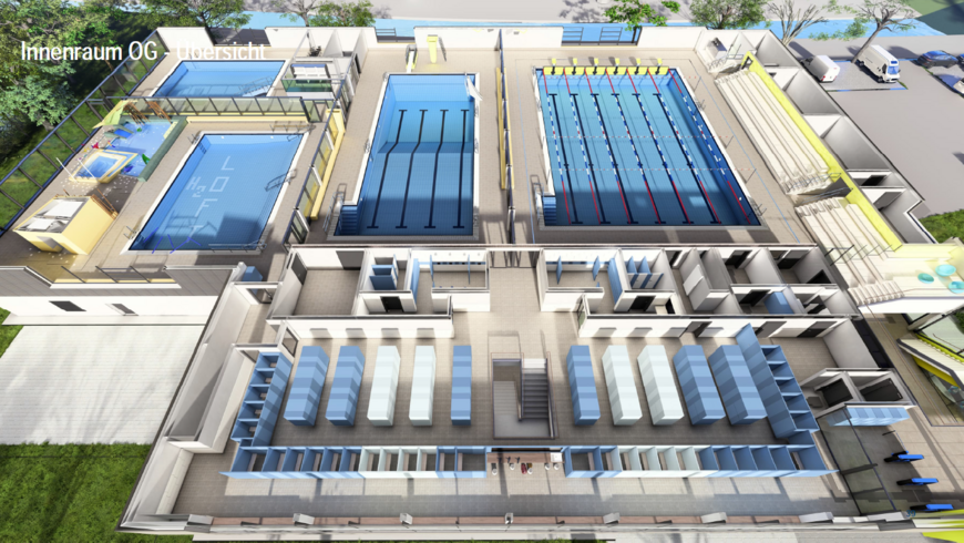 Entwurf Innenraum OG Hallenbad Weidenau (Quelle: Architekturbüro Krieger Architekten)